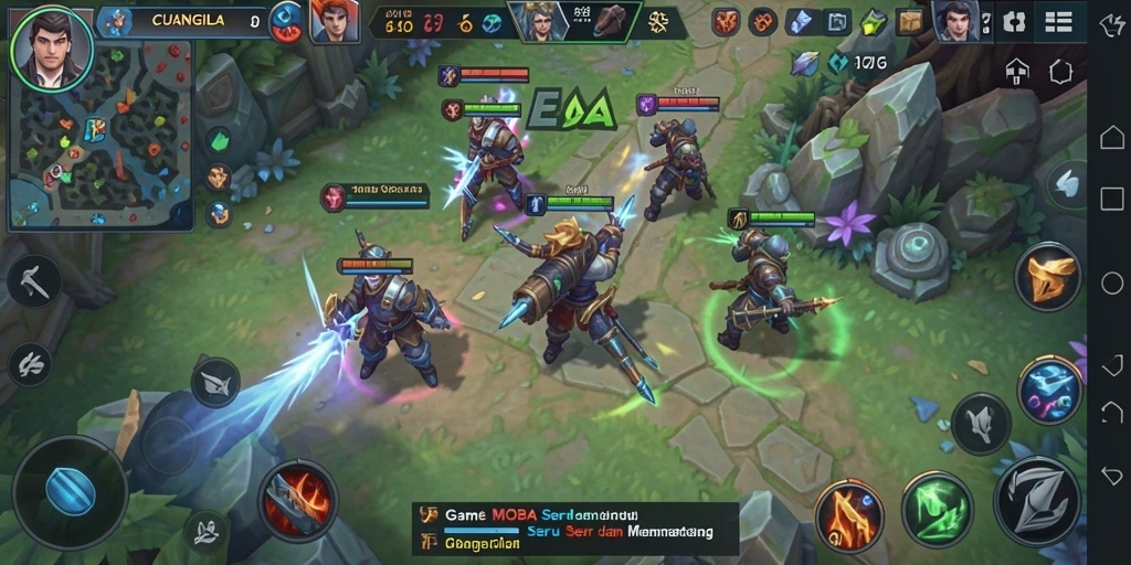 Tangkapan layar gameplay seru dalam pertandingan MOBA.