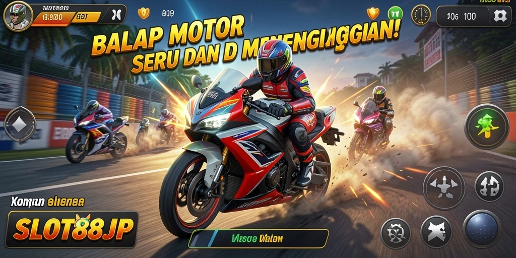 Tampilan menarik dari gameplay balapan motor di SLOT88JP.
